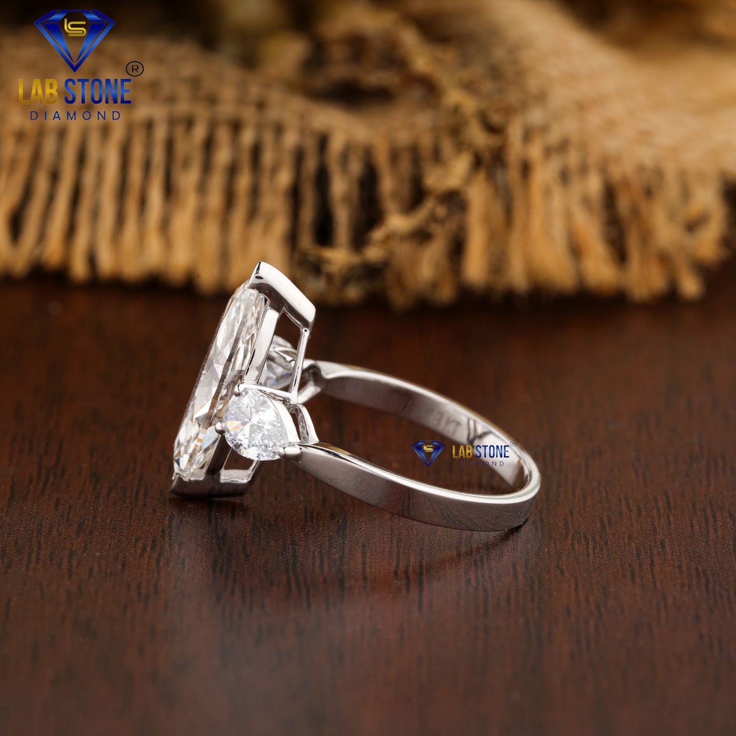 3.61 TDW Marquise & Pear Cut Three Stone Diamond Ring for Women