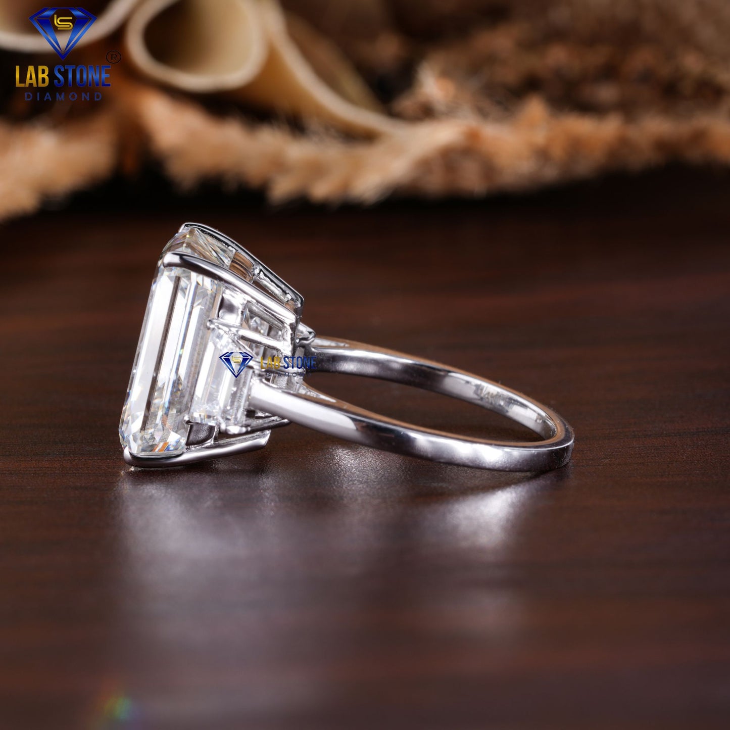 4.60 TDW Emerald & Tapered Baguette Cut Diamond Ring