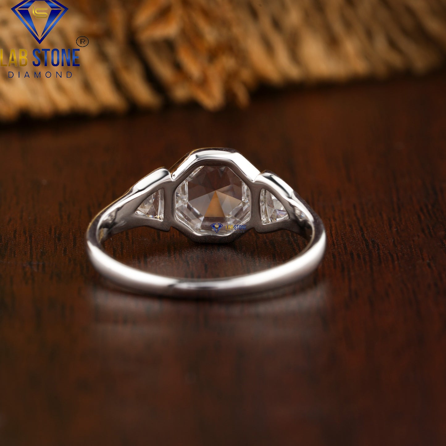 1.35 TDW Hexagon Rose Cut & Triangle Cut Diamond Three Stone Ring