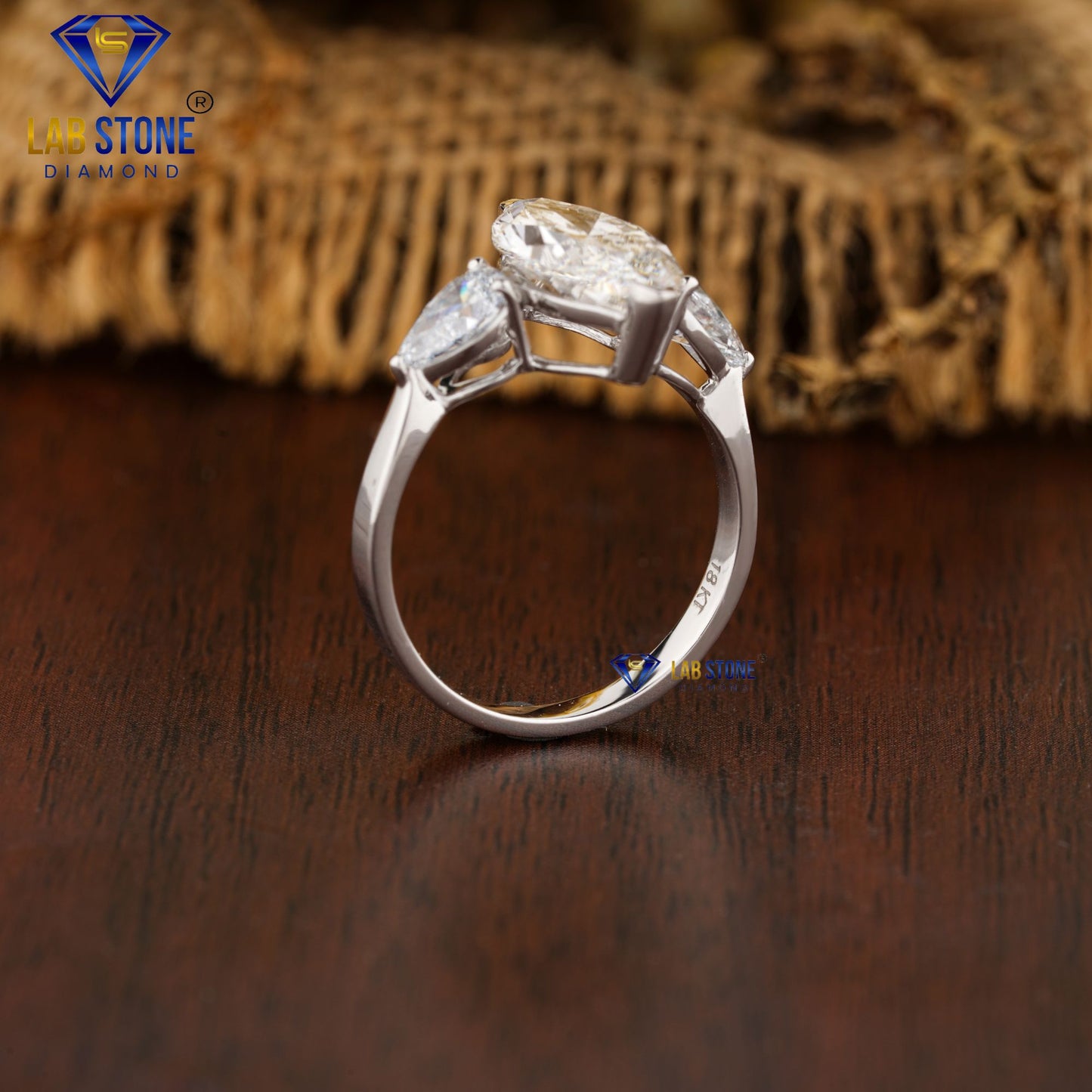 3.61 TDW Marquise & Pear Cut Three Stone Diamond Ring for Women