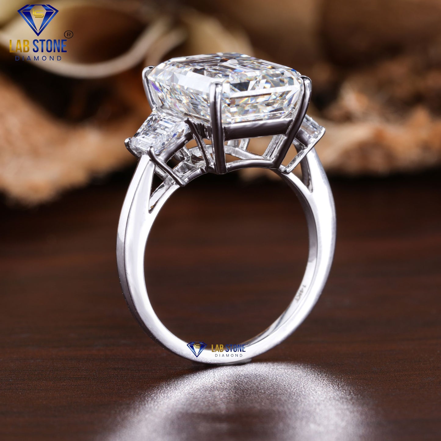 4.60 TDW Emerald & Tapered Baguette Cut Diamond Ring