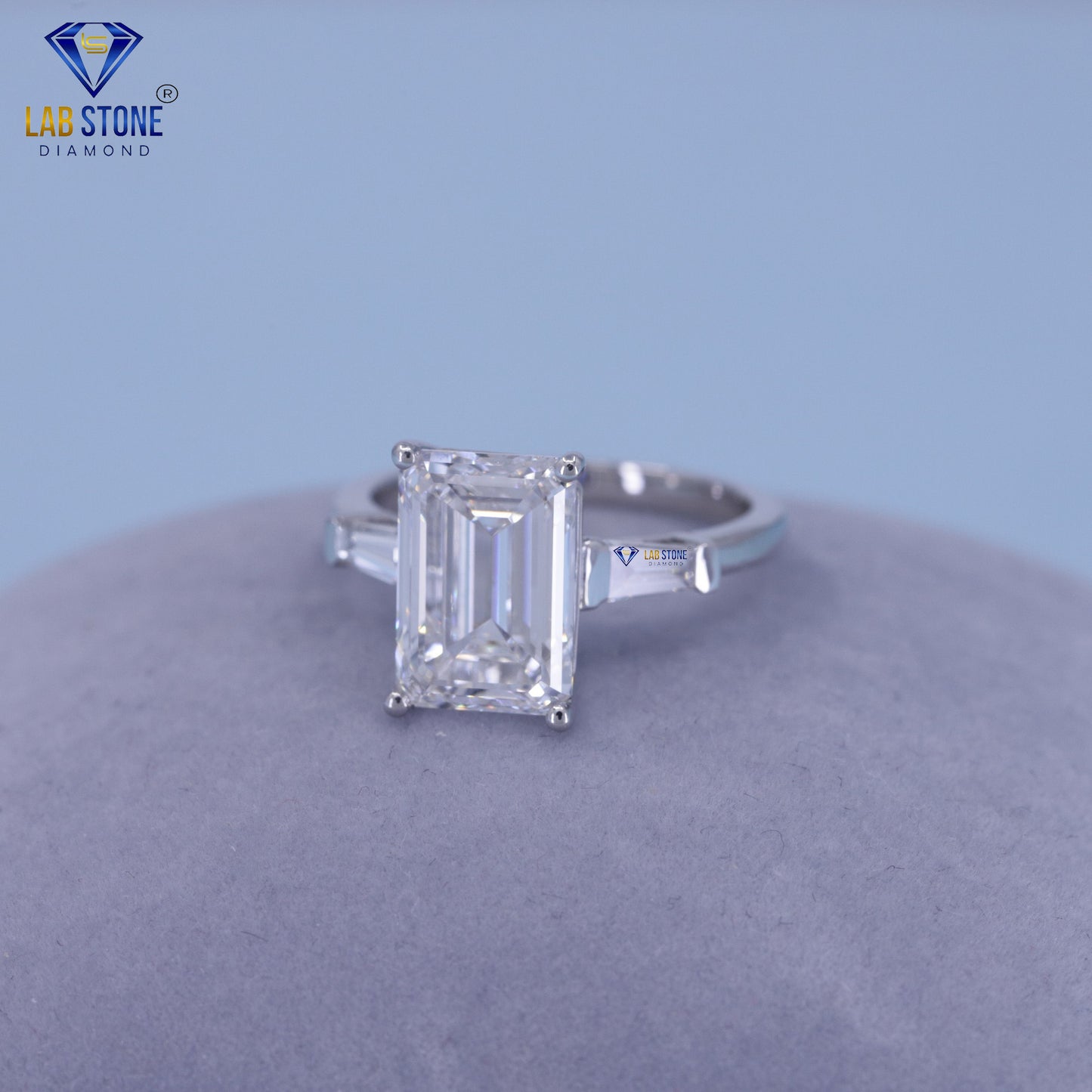 4.82 TDW Emerald & Baguette Cut Women’s Three Stone Diamond Ring