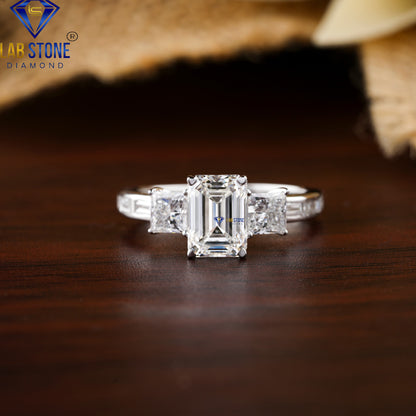 2.13 TDW Emerald, Princess & Baguette Cut Women’s Three Stone Diamond Ring