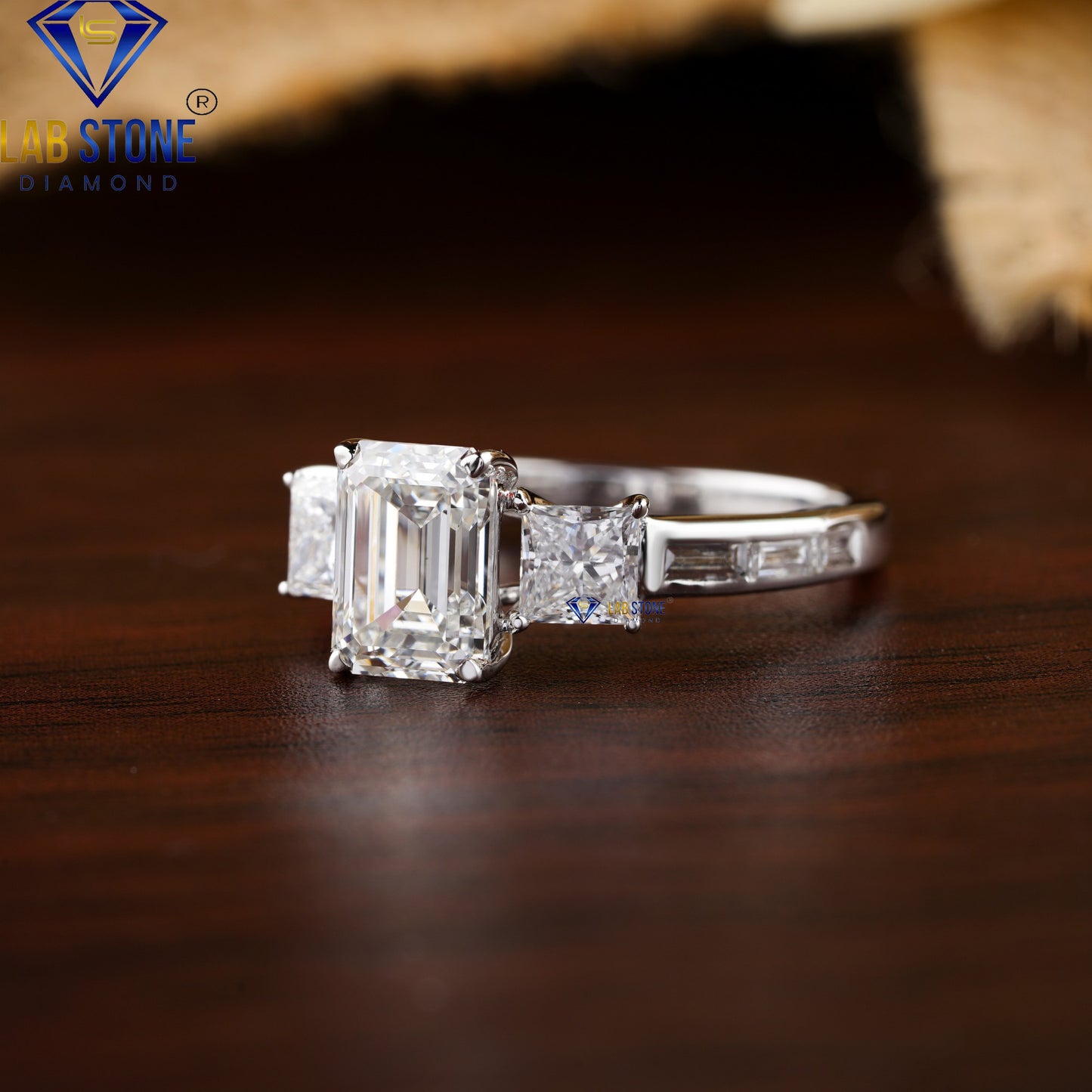 2.13 TDW Emerald, Princess & Baguette Cut Women’s Three Stone Diamond Ring