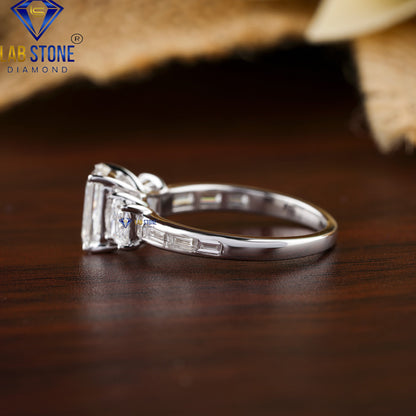 2.13 TDW Emerald, Princess & Baguette Cut Women’s Three Stone Diamond Ring