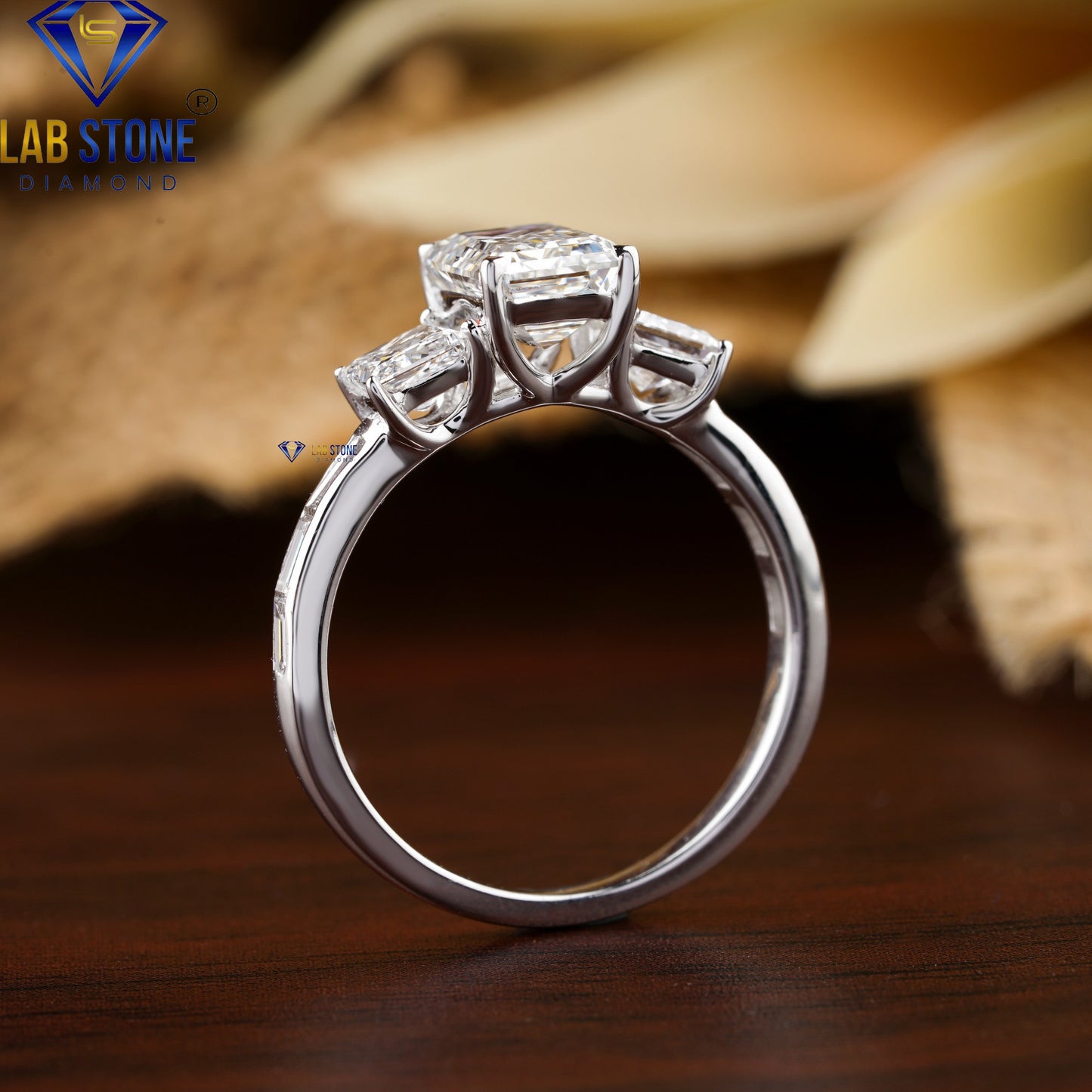 2.13 TDW Emerald, Princess & Baguette Cut Women’s Three Stone Diamond Ring