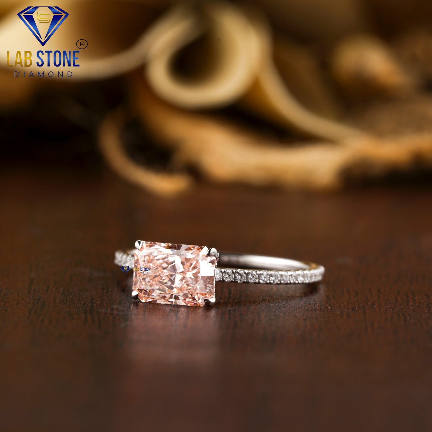 1.39 TDW Fancy Pink Radiant & Round Cut Women’s Engagement Diamond Ring