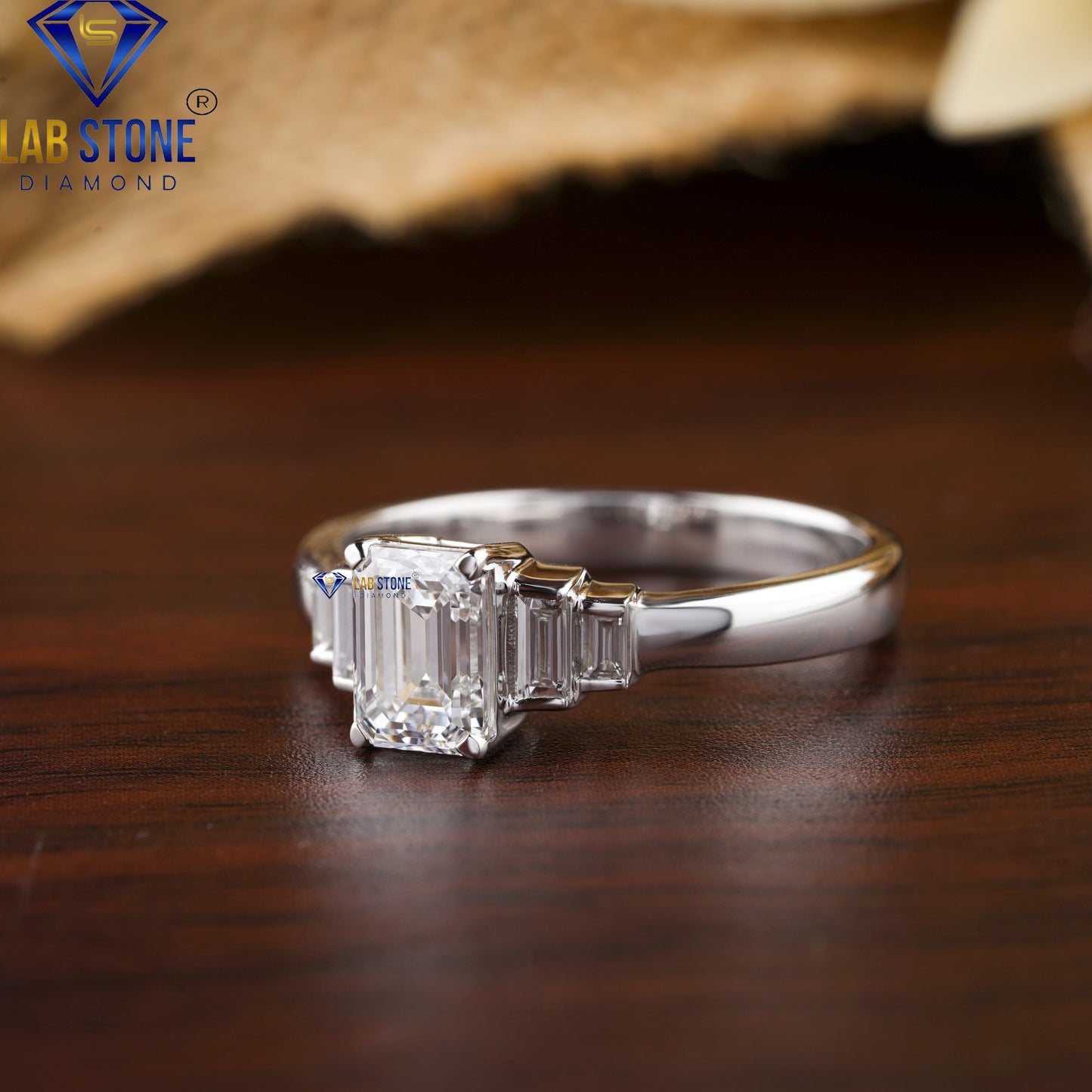 1.70 TDW Emerald & Baguette Cut Women's Diamond Ring