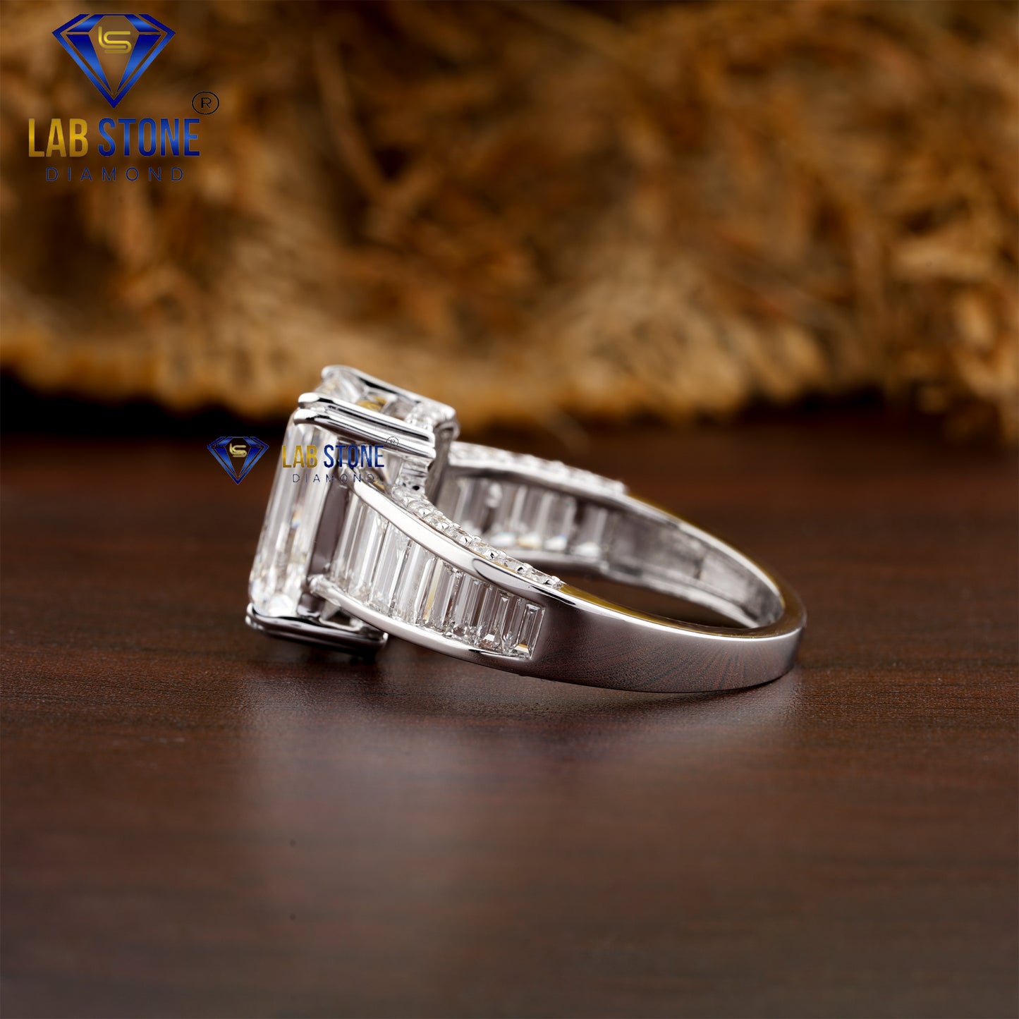 5.70 TDW Emerald, Round & Baguette Diamond women's Engagement ring