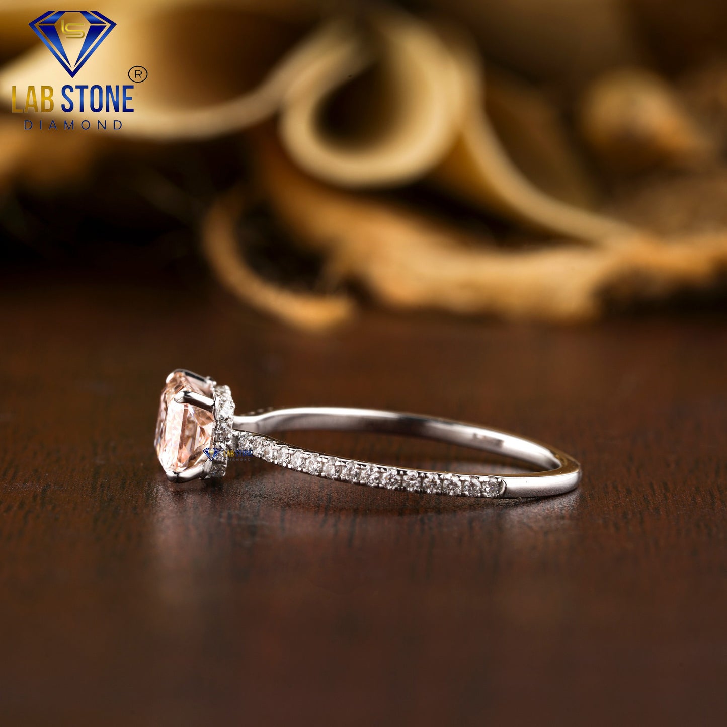 1.39 TDW Fancy Pink Radiant & Round Cut Women’s Engagement Diamond Ring