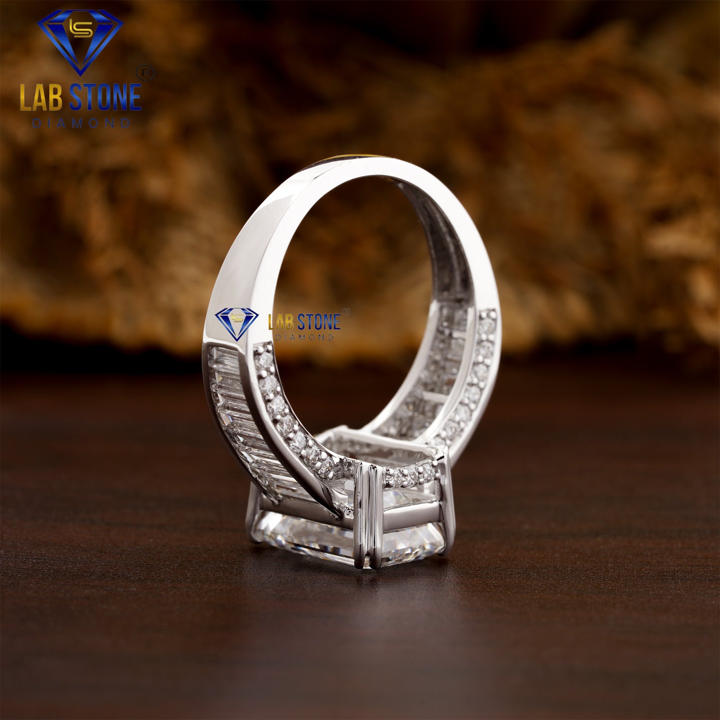 5.70 TDW Emerald, Round & Baguette Diamond women's Engagement ring