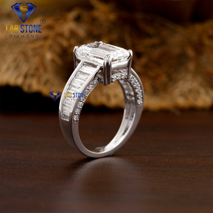 5.70 TDW Emerald, Round & Baguette Diamond women's Engagement ring