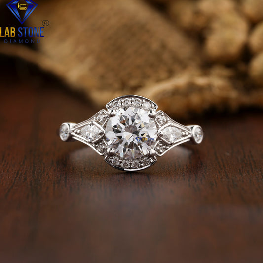 1.64 TDW Round Cut Women's Diamond Vintage Ring