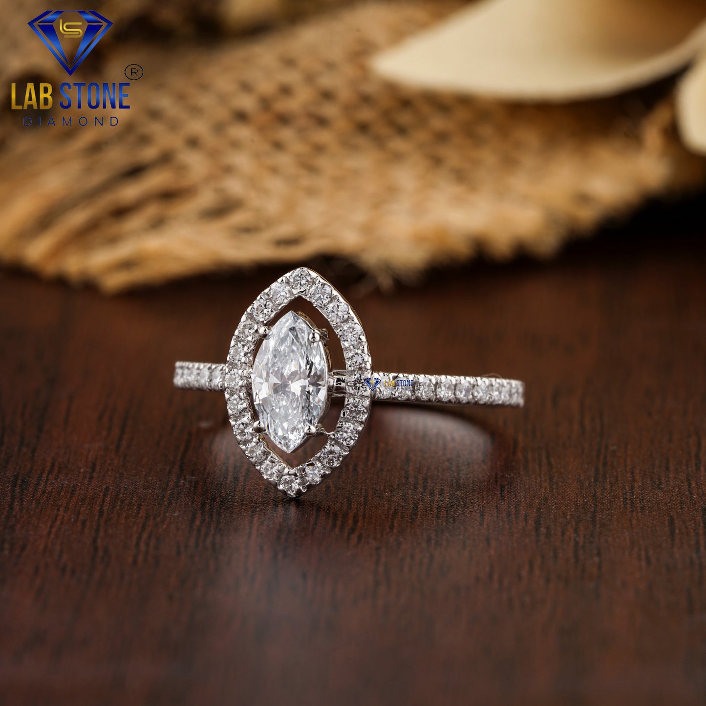 0.838 TDW Marquise & Round Cut Women’s Diamond Halo Ring