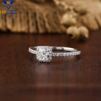 0.73 TDW Cushion & Round Cut Diamond Women’s Engagement Ring