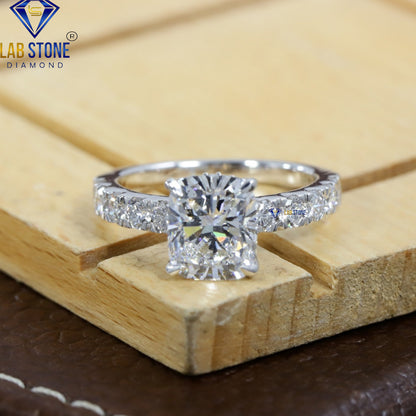 2.35 TDW Cushion and Round Cut Diamond Hidden Halo Ring for Women