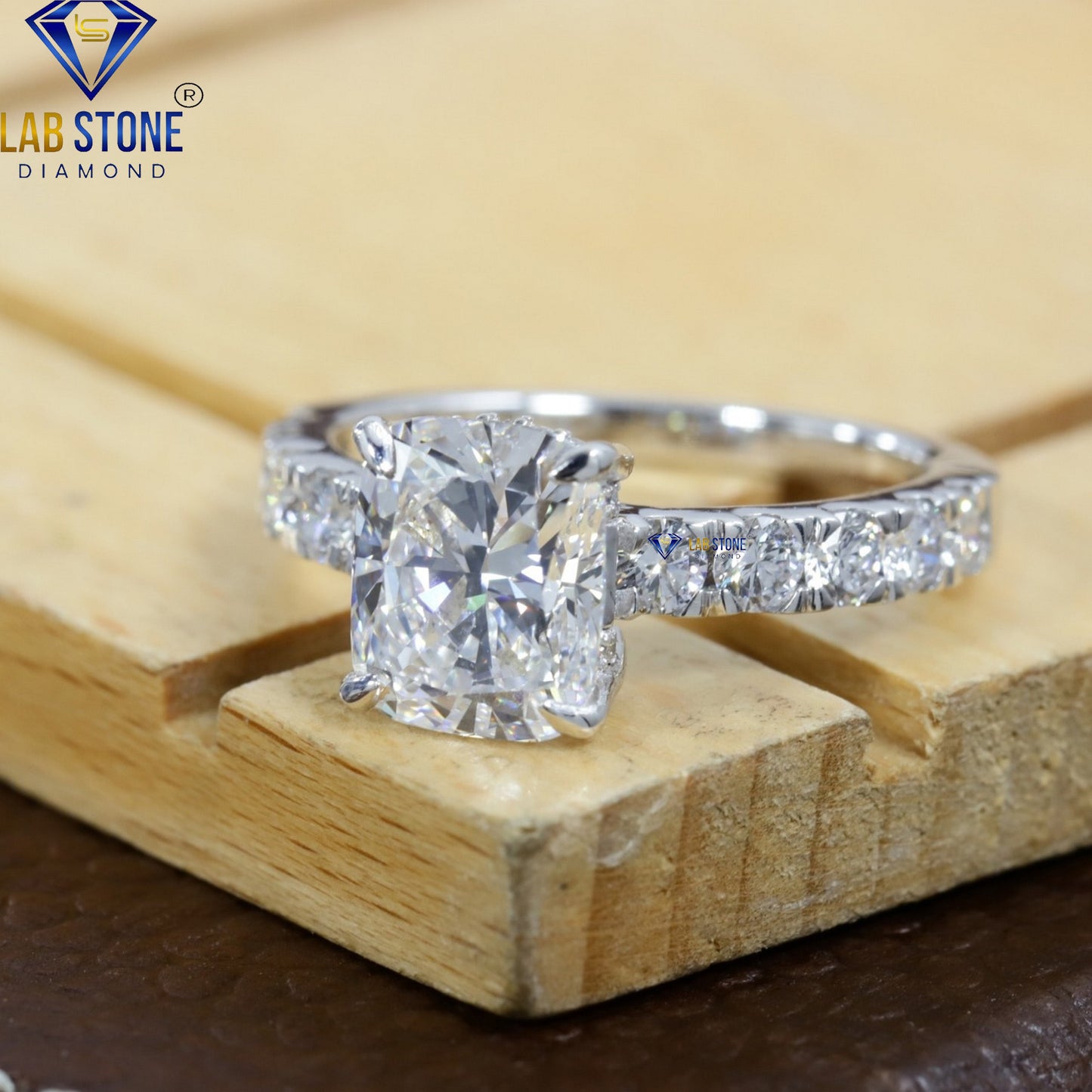 2.35 TDW Cushion and Round Cut Diamond Hidden Halo Ring for Women