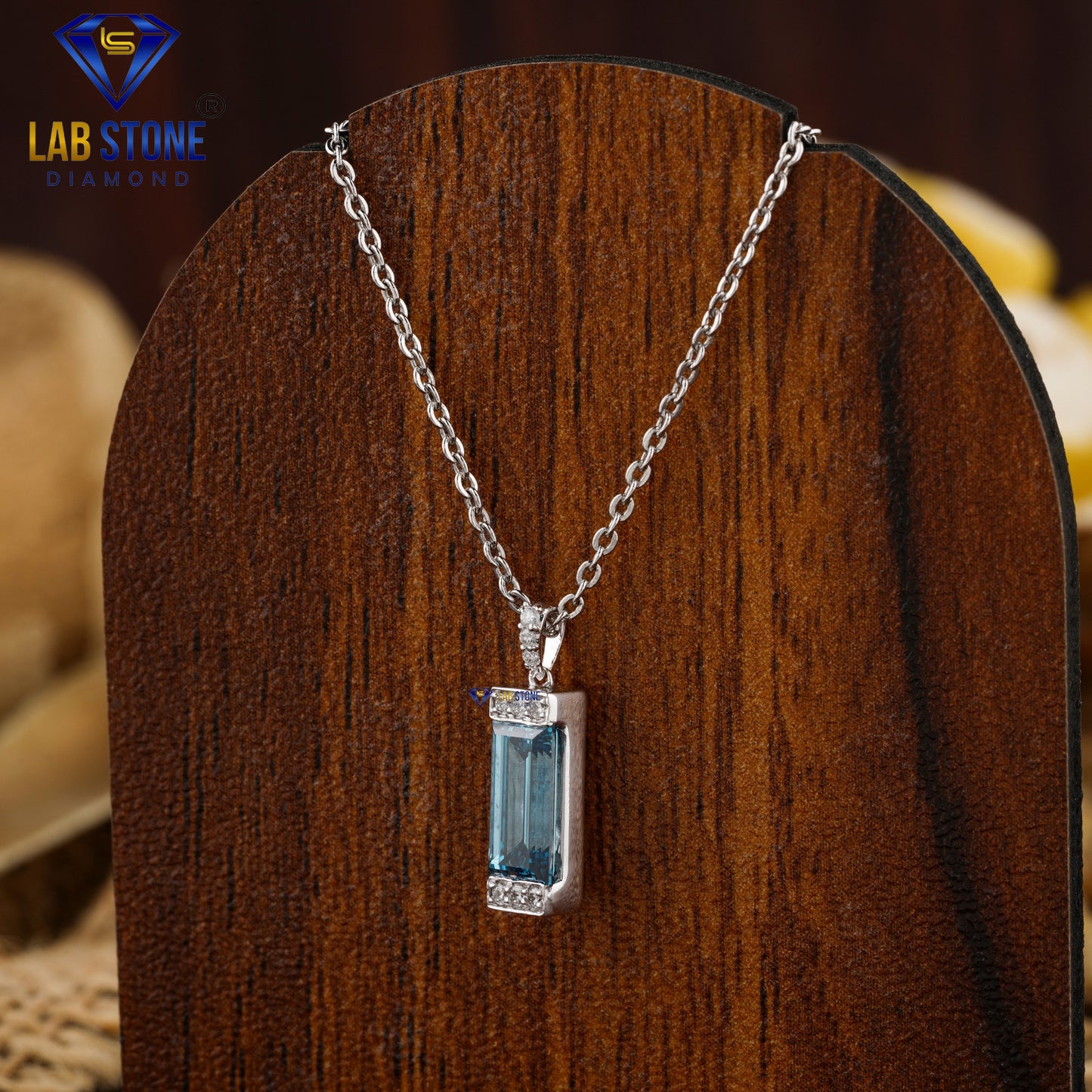 1.07 TDW Fancy Blue Baguette & Round Diamond Custom Pendant with Chain