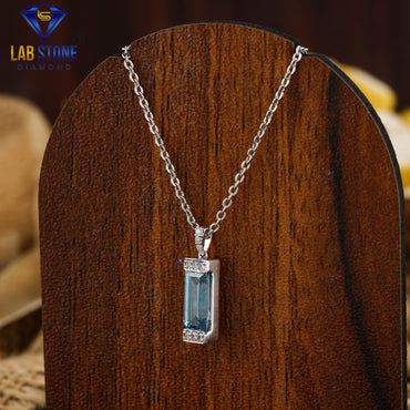1.07 TDW Fancy Blue Baguette & Round Diamond Custom Pendant with Chain