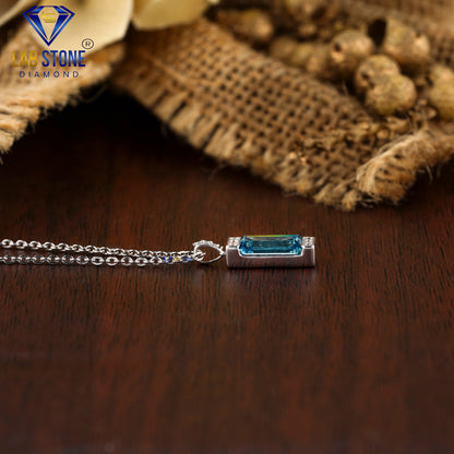 1.07 TDW Fancy Blue Baguette & Round Diamond Custom Pendant with Chain