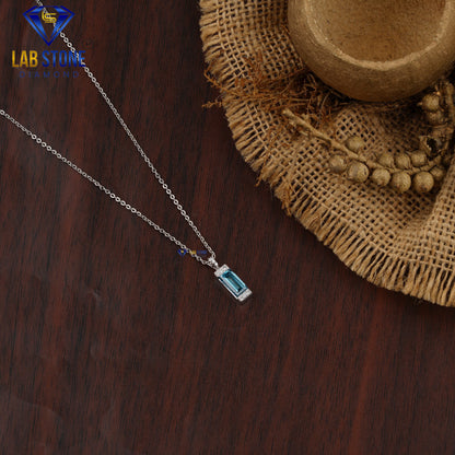 1.07 TDW Fancy Blue Baguette & Round Diamond Custom Pendant with Chain