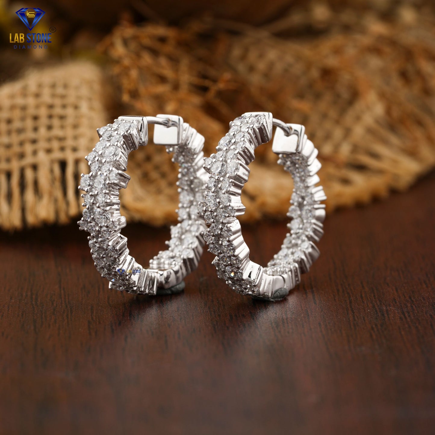 1.86 TDW Round Cut Diamond Hoop Earring