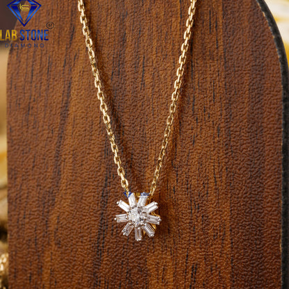 0.45 TDW Baguette & Round Cut Diamond Pendant & Earring