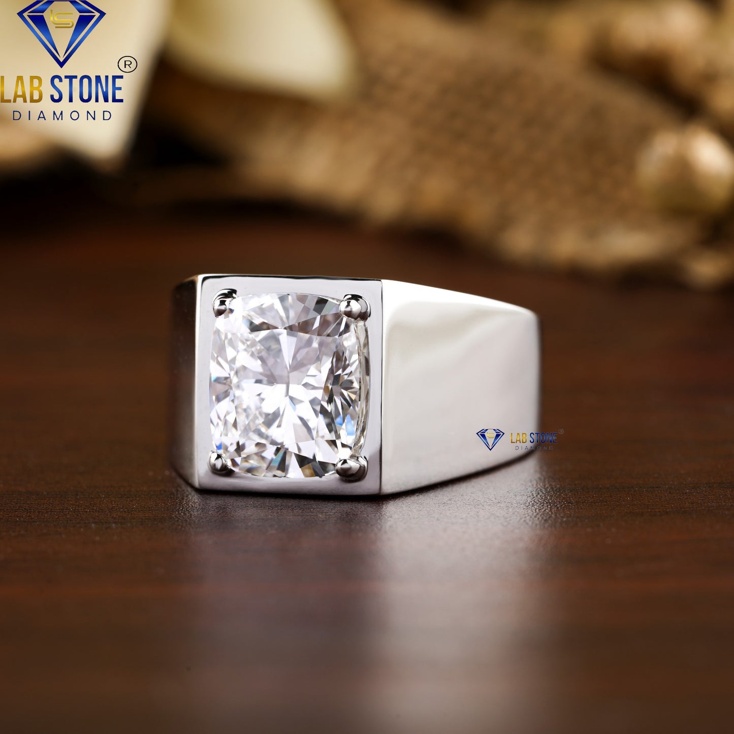 4.50 TDW Cushion Cut Men’s Diamond Solitaire Ring