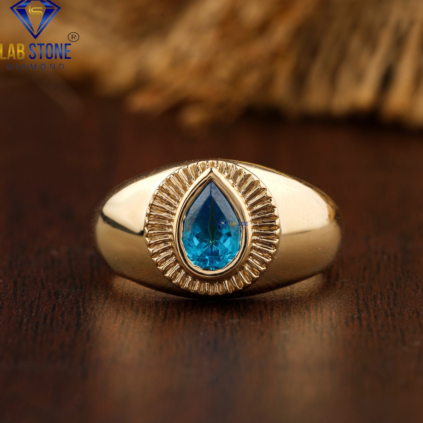 0.64 TDW Fancy Blue Pear Cut Men’s Solitaire Gemstone Ring