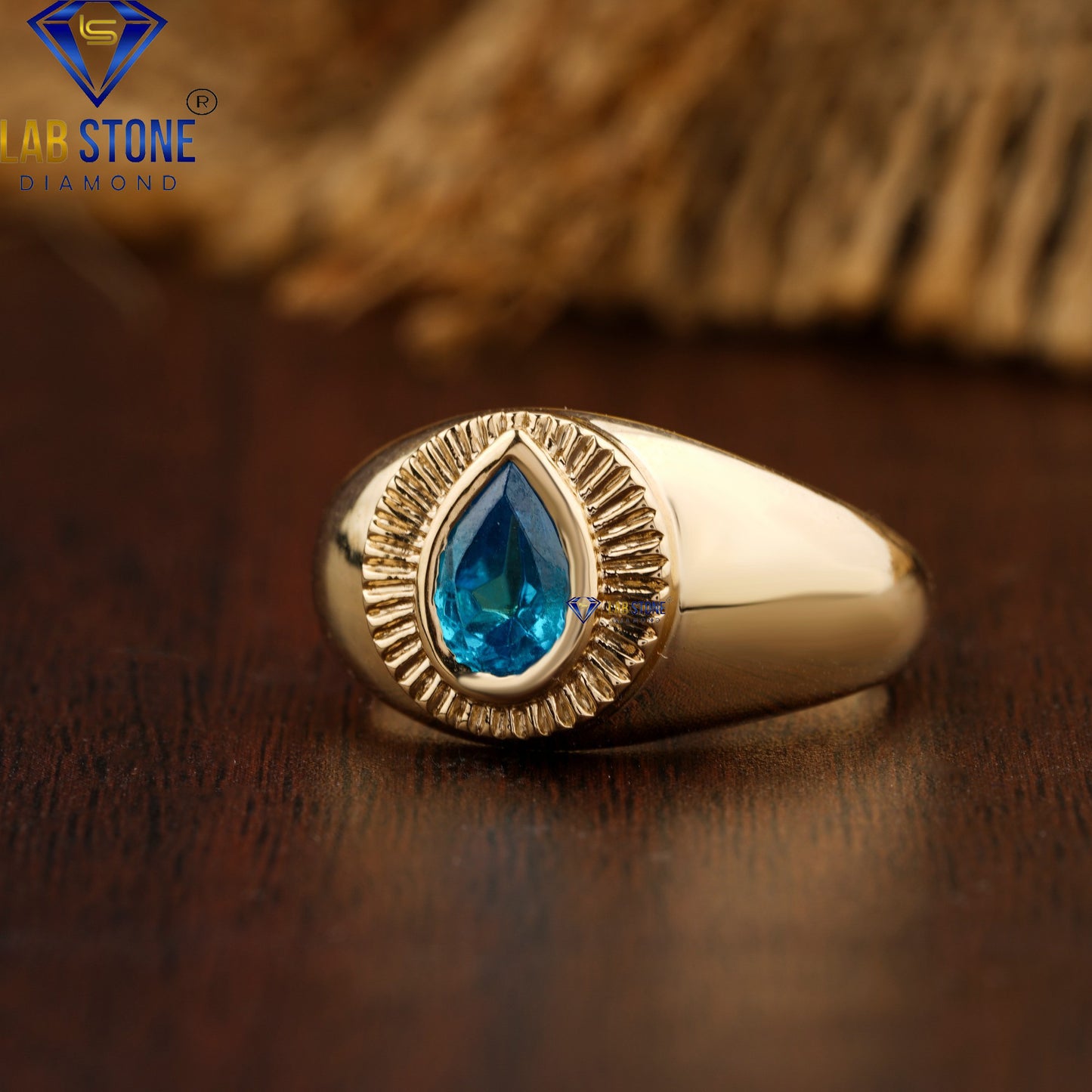 0.64 TDW Fancy Blue Pear Cut Men’s Solitaire Gemstone Ring