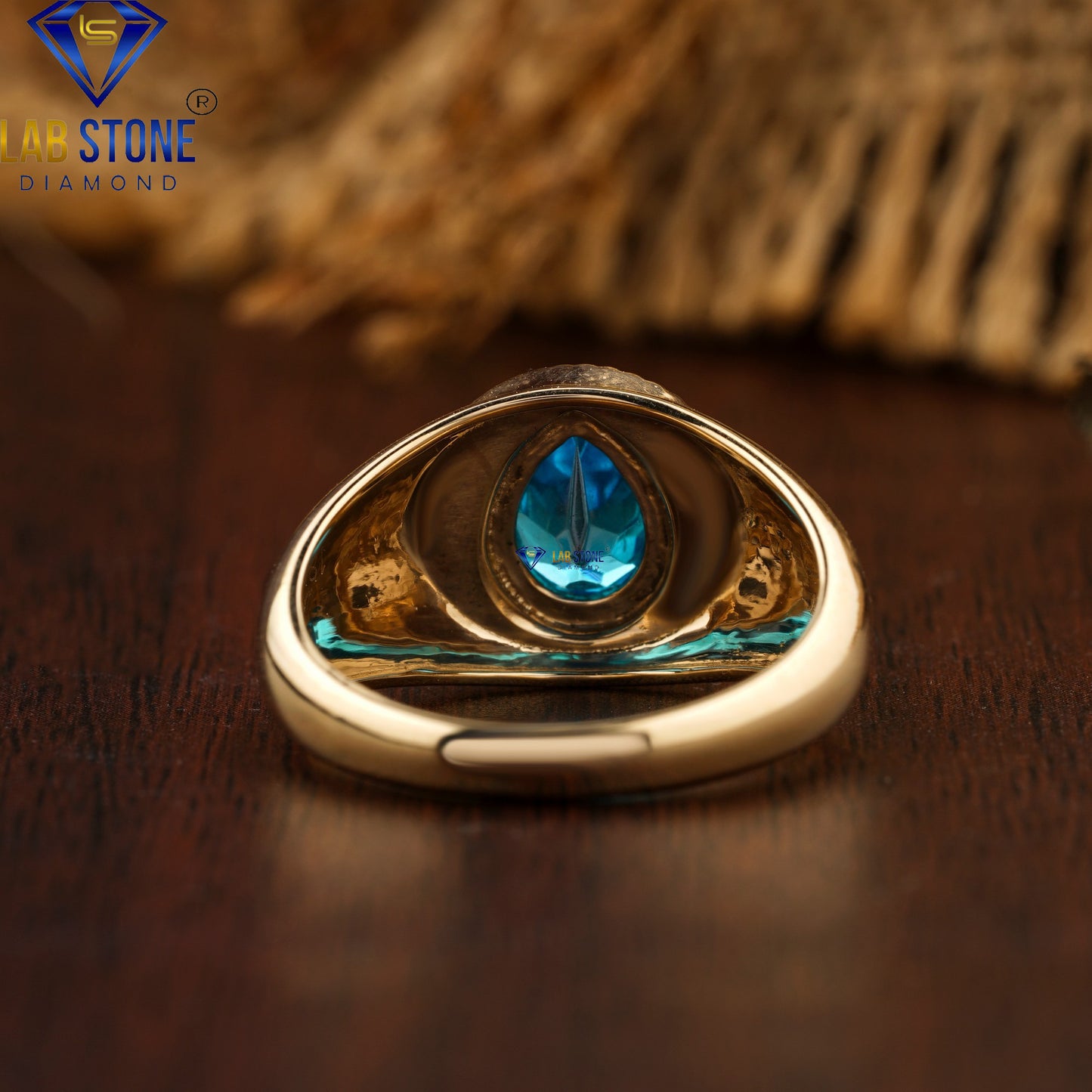 0.64 TDW Fancy Blue Pear Cut Men’s Solitaire Gemstone Ring