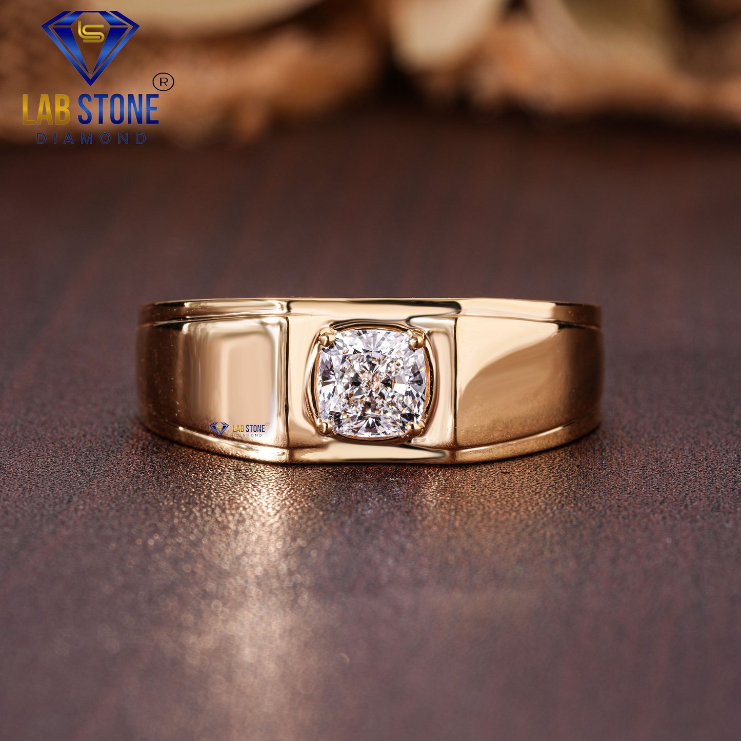 1.00 TDW Cushion Cut Men’s Solitaire Diamond Ring