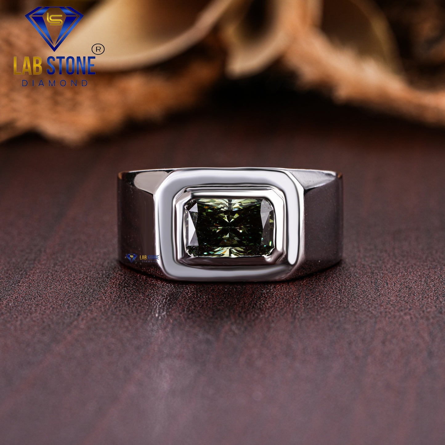 1.00 TDW F. Green Radiant Cut Men’s Engagement Diamond Ring