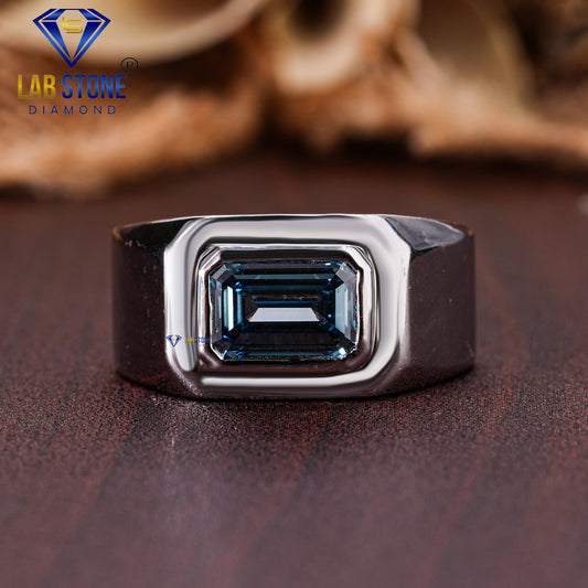 1.00 TDW F. Blue Emerald Cut Men’s Solitaire Diamond Ring