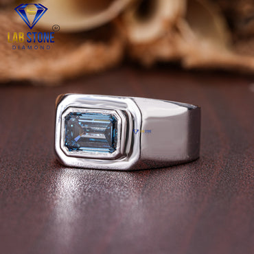 1.00 TDW F. Blue Emerald Cut Men’s Solitaire Diamond Ring