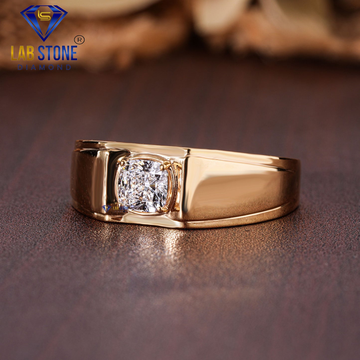 1.00 TDW Cushion Cut Men’s Solitaire Diamond Ring