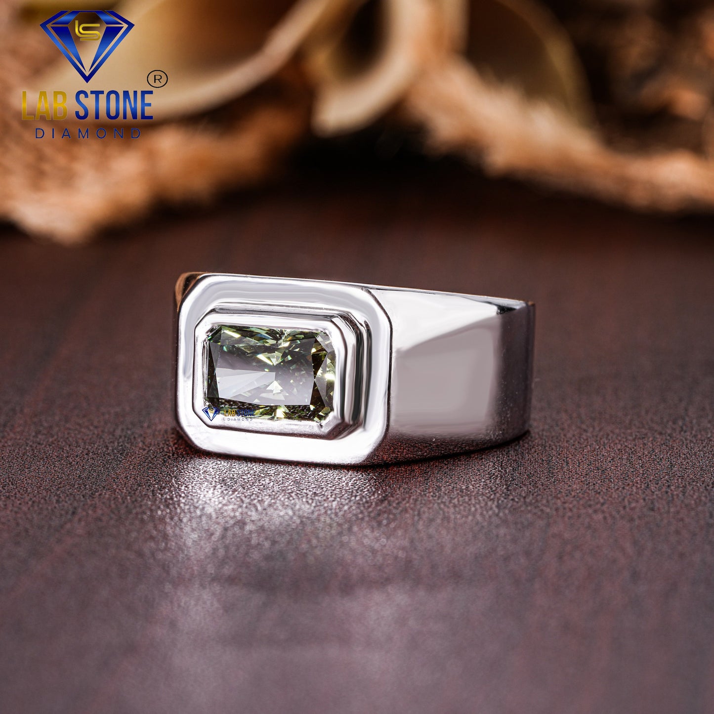 1.00 TDW F. Green Radiant Cut Men’s Engagement Diamond Ring