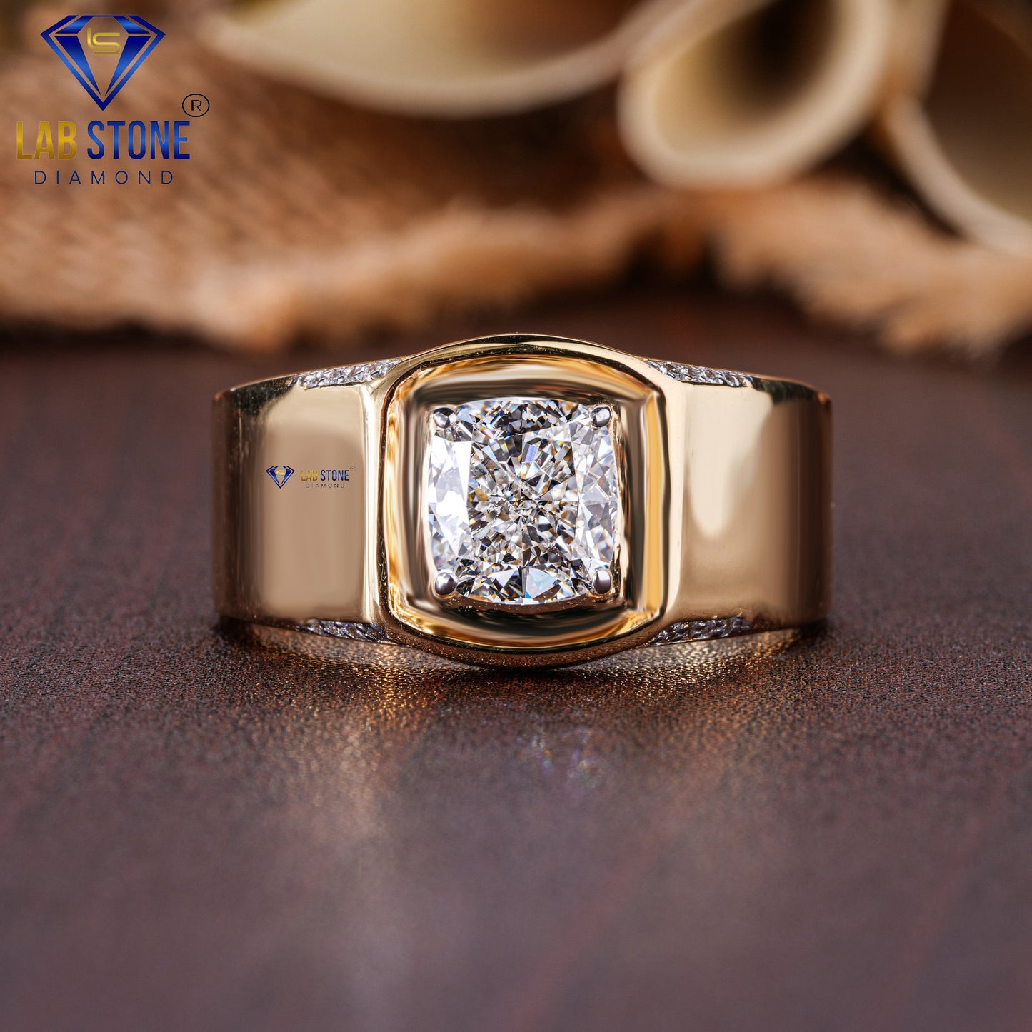 2.152 TDW Cushion & Round Cut Diamond Men's Engagement Ring