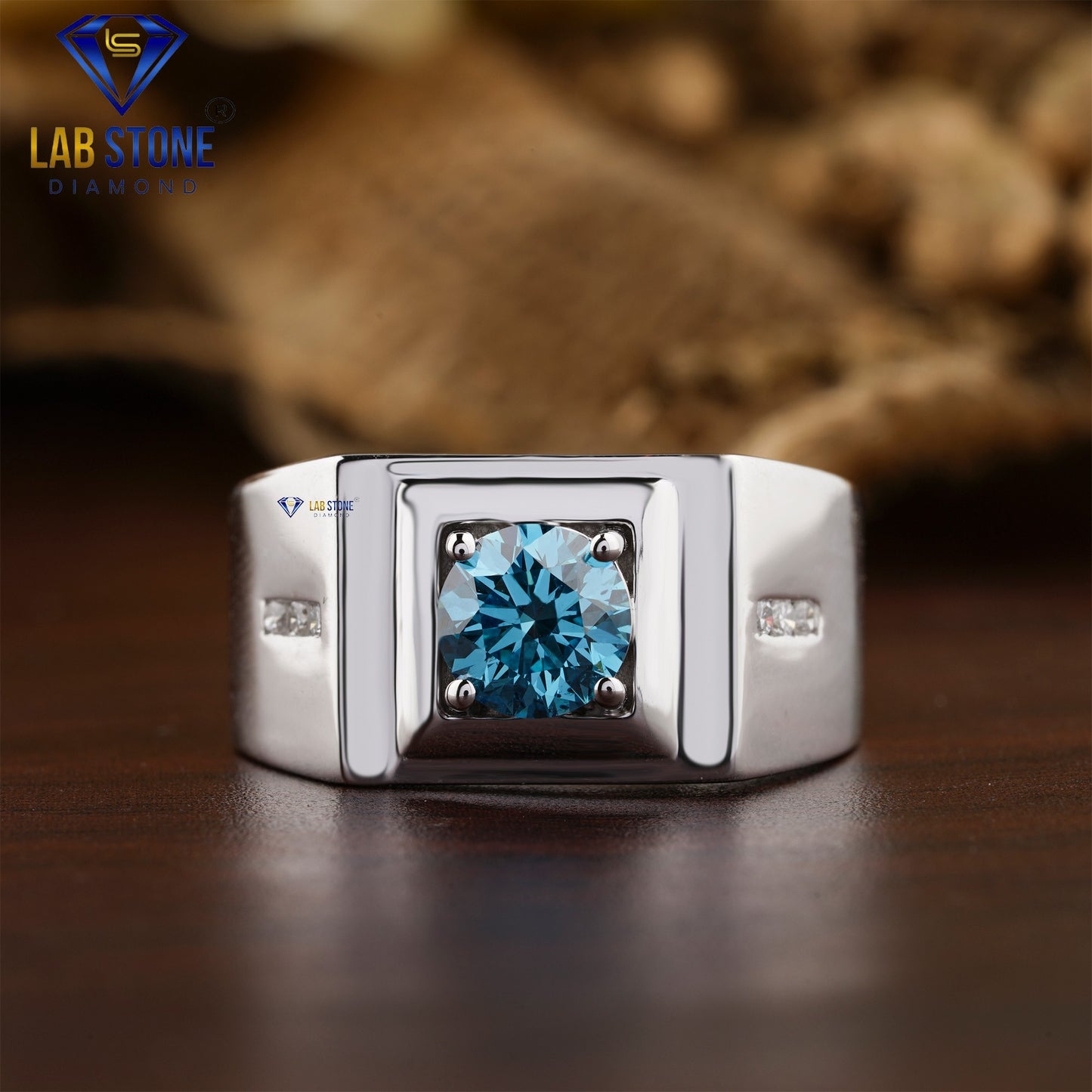 1.09 TDW Blue Round & Round Cut Daimond Men’s Engagement Ring