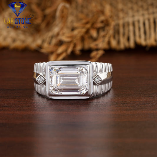 4.07 TDW Emerald & Round Cut Diamond Men's Engagement Ring