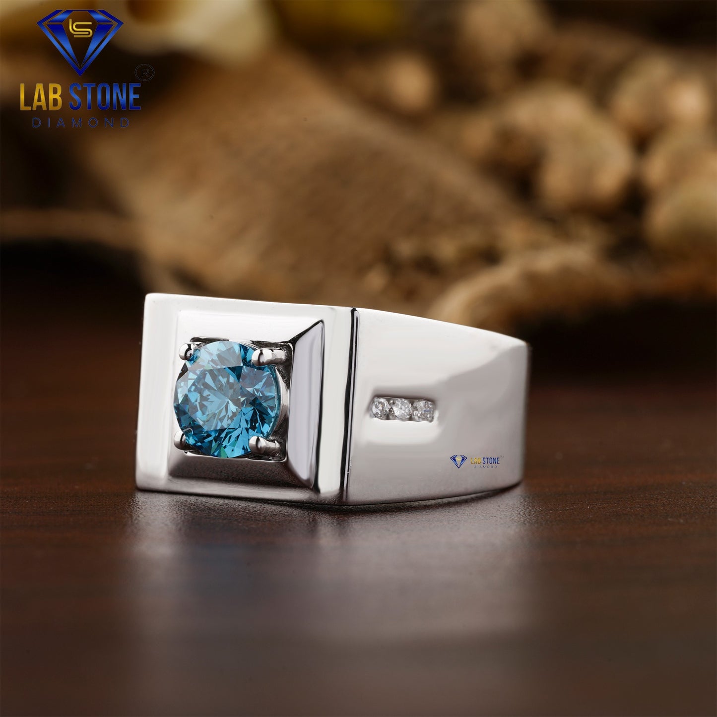 1.09 TDW Blue Round & Round Cut Daimond Men’s Engagement Ring