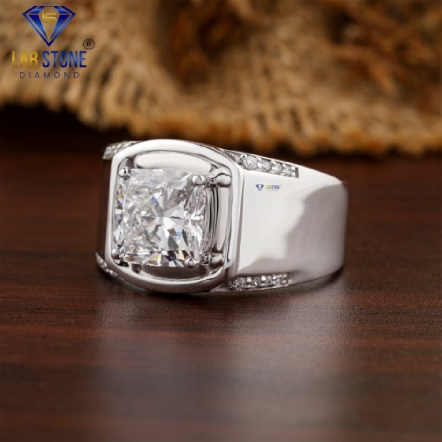 3.31 TDW Cushion & Round Cut Diamond Men's Engagement Ring
