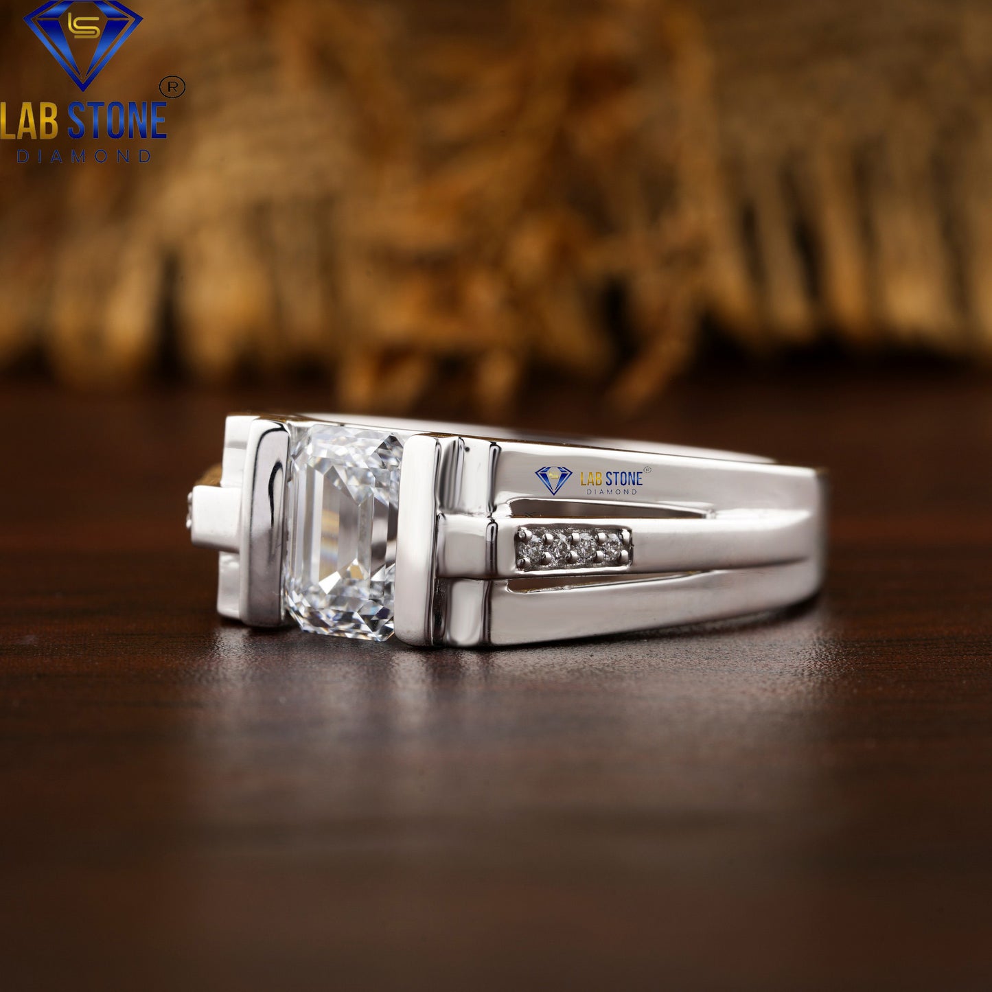 1.56 TDW Emerald & Round Diamond Men’s Engagement Ring