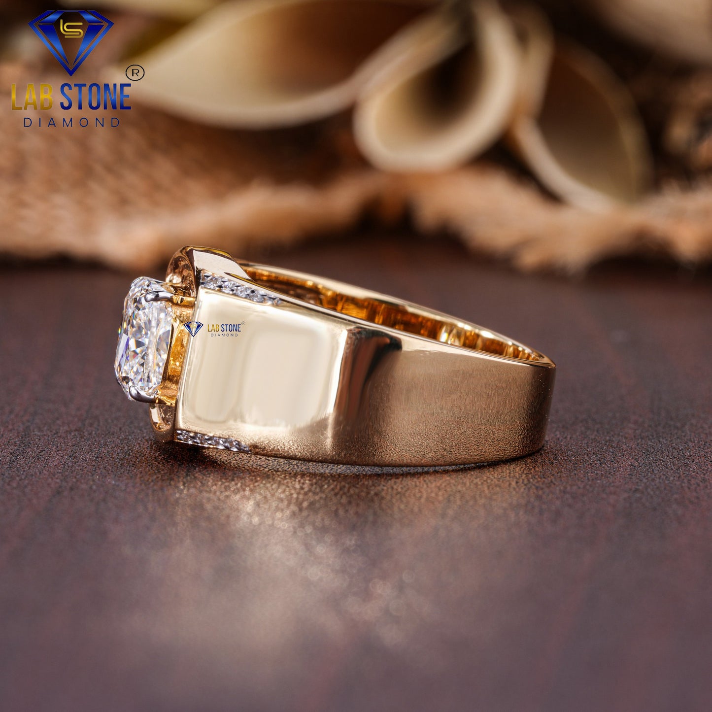 2.152 TDW Cushion & Round Cut Diamond Men's Engagement Ring