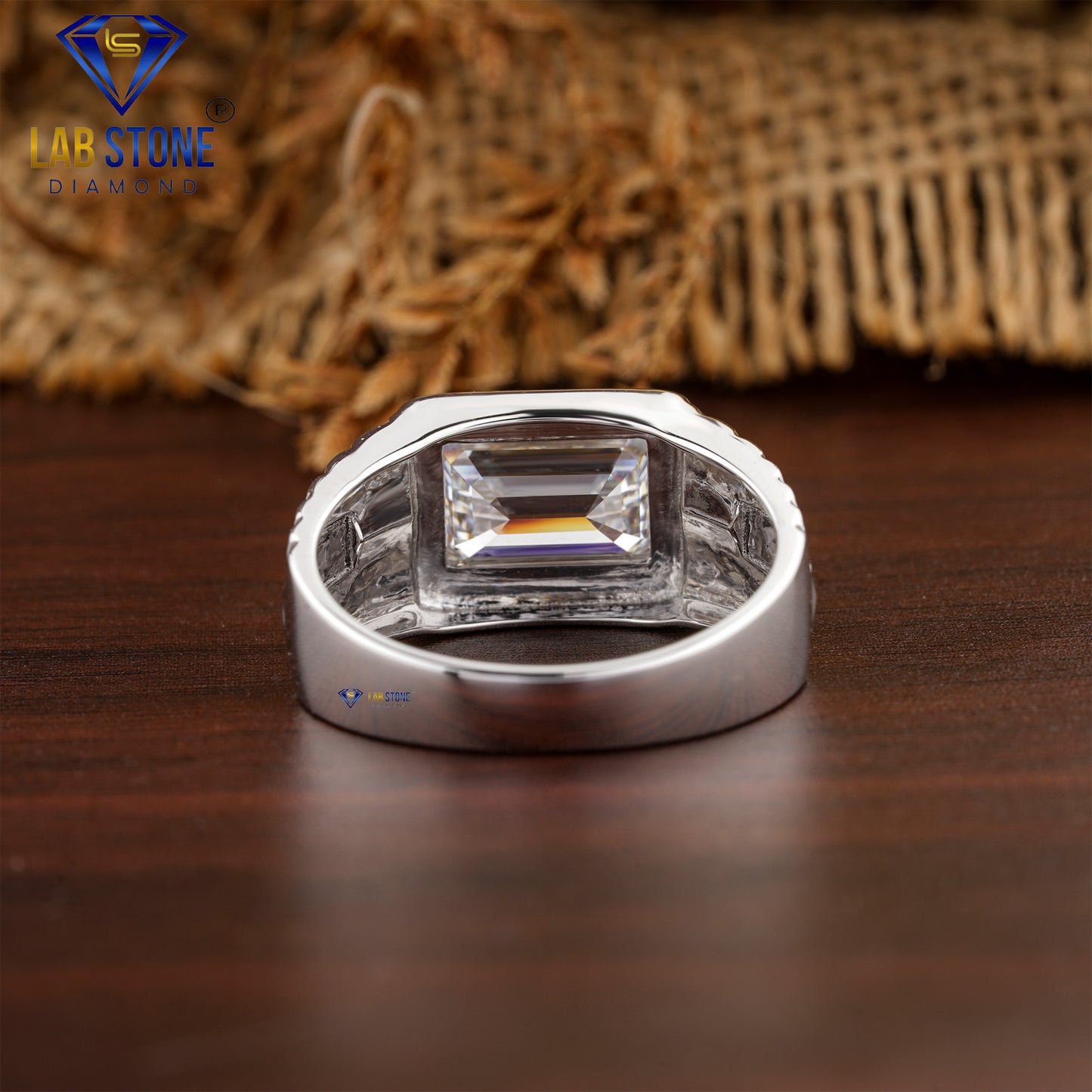 4.07 TDW Emerald & Round Cut Diamond Men's Engagement Ring