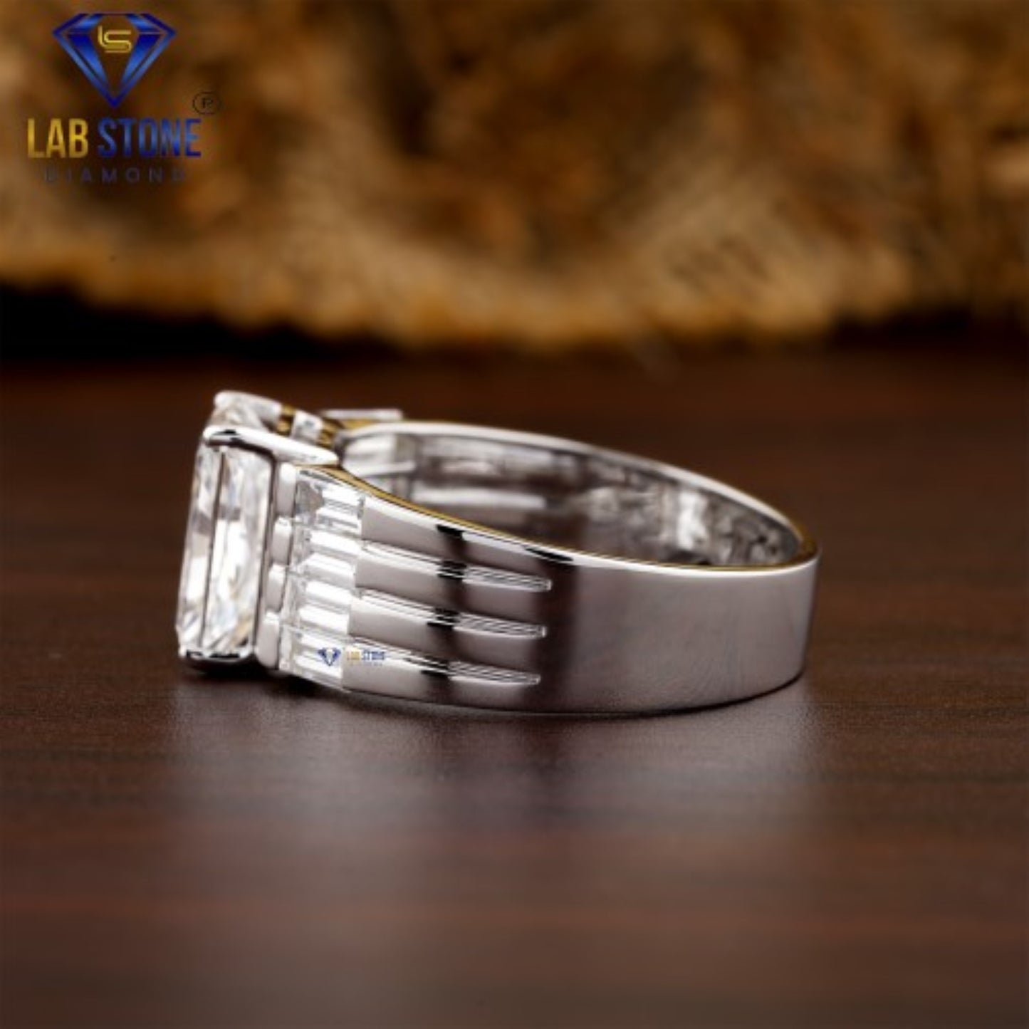 4.22 TDW Radiant & Baguette Cut  Diamond Men’s Engagement Ring