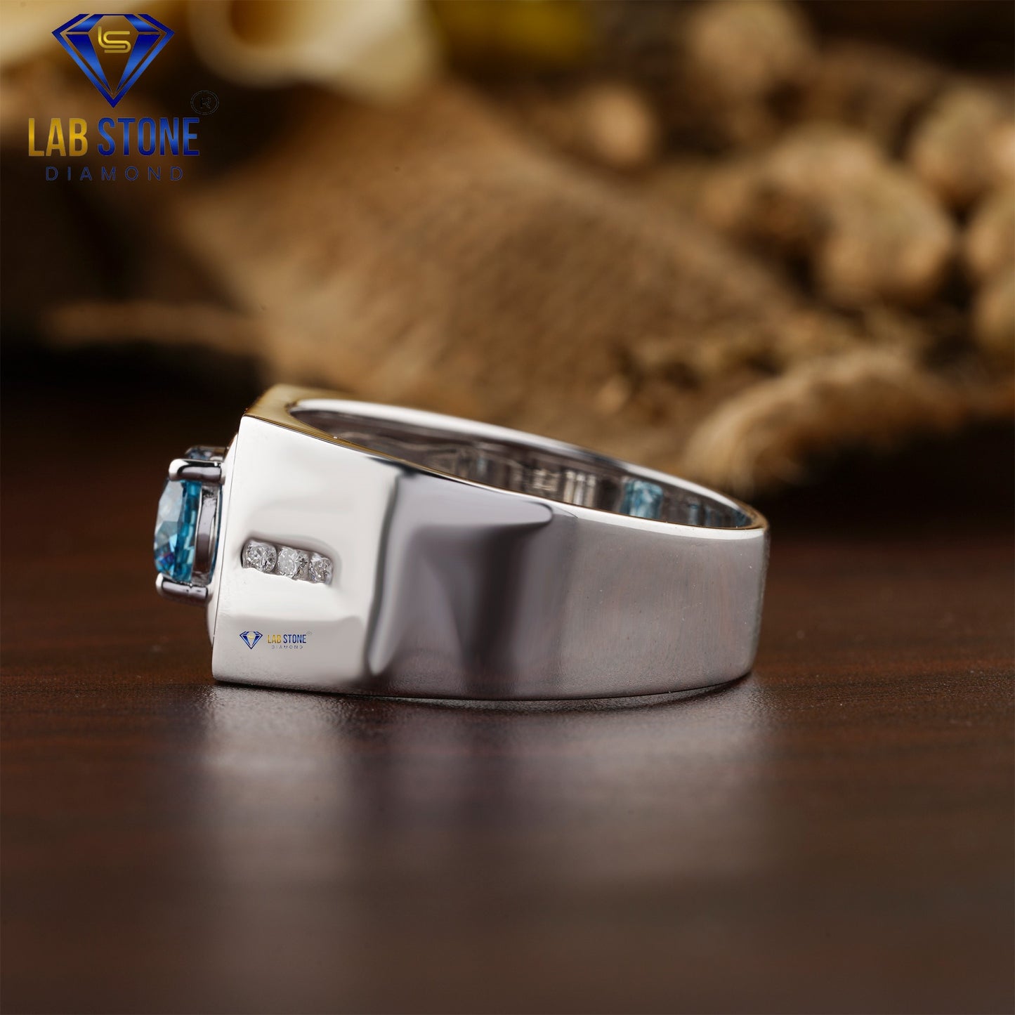 1.09 TDW Blue Round & Round Cut Daimond Men’s Engagement Ring