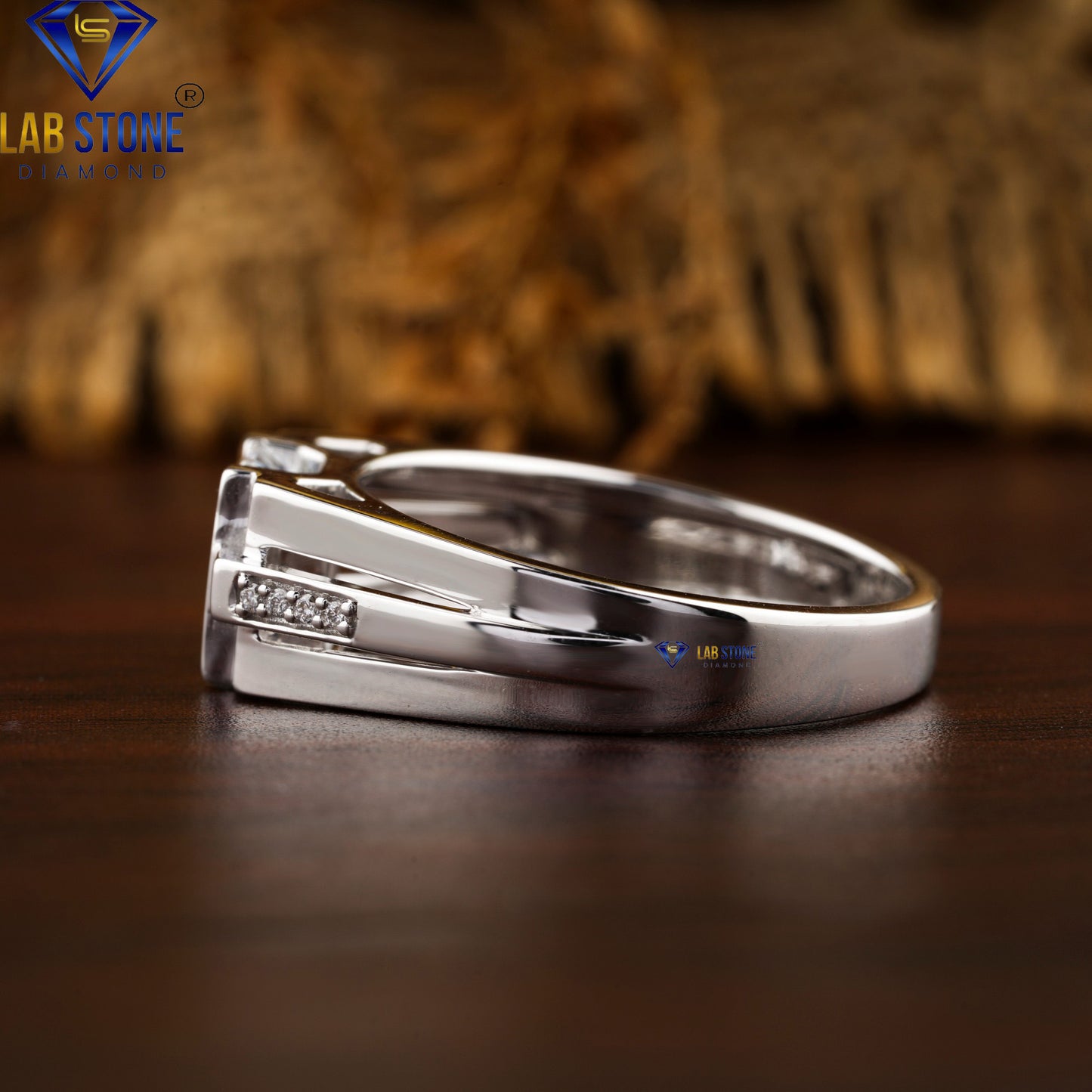 1.56 TDW Emerald & Round Diamond Men’s Engagement Ring