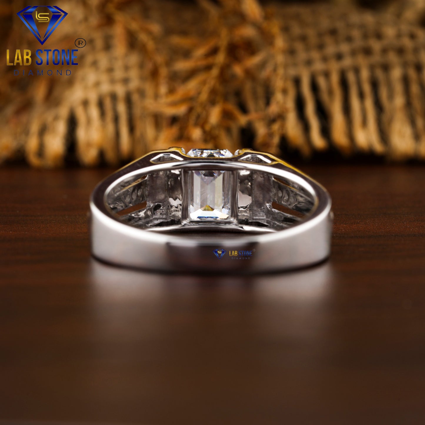 1.56 TDW Emerald & Round Diamond Men’s Engagement Ring