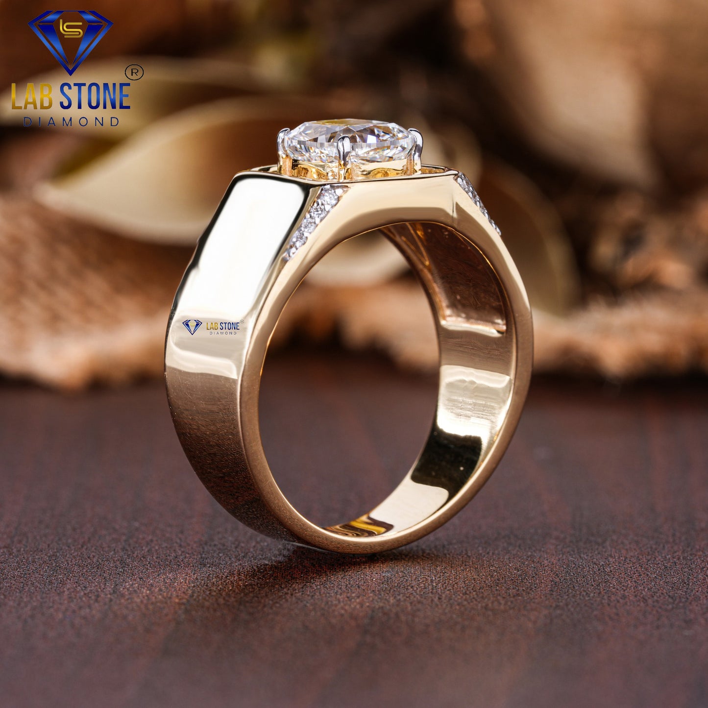 2.152 TDW Cushion & Round Cut Diamond Men's Engagement Ring